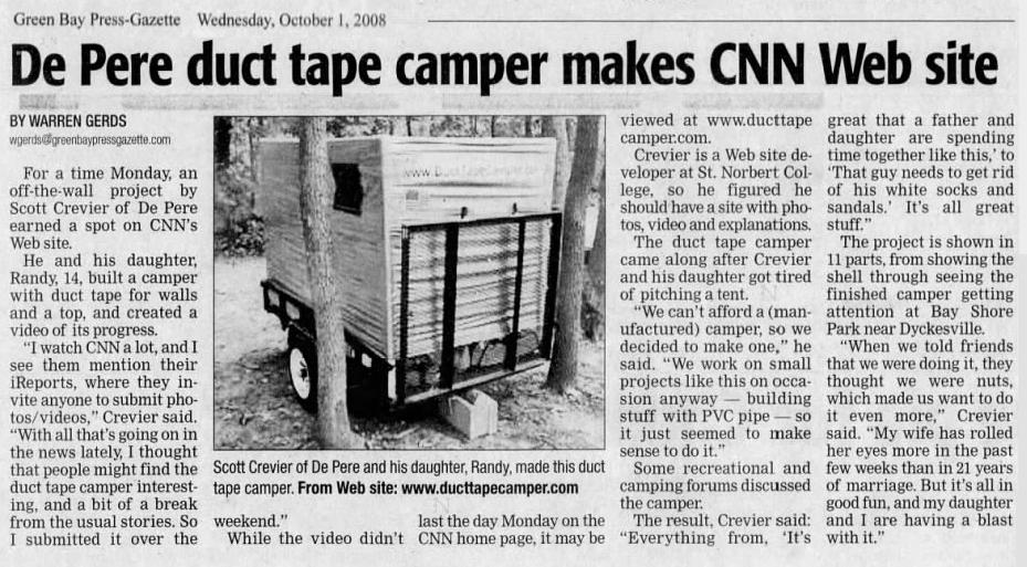 De Pere duct tape camper makes CNN web site